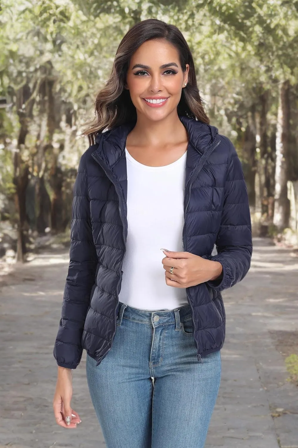 Valennia Women's Short Down Coat Packable Puffer Jacket With Hooded Winter Ultra Light Outerwear