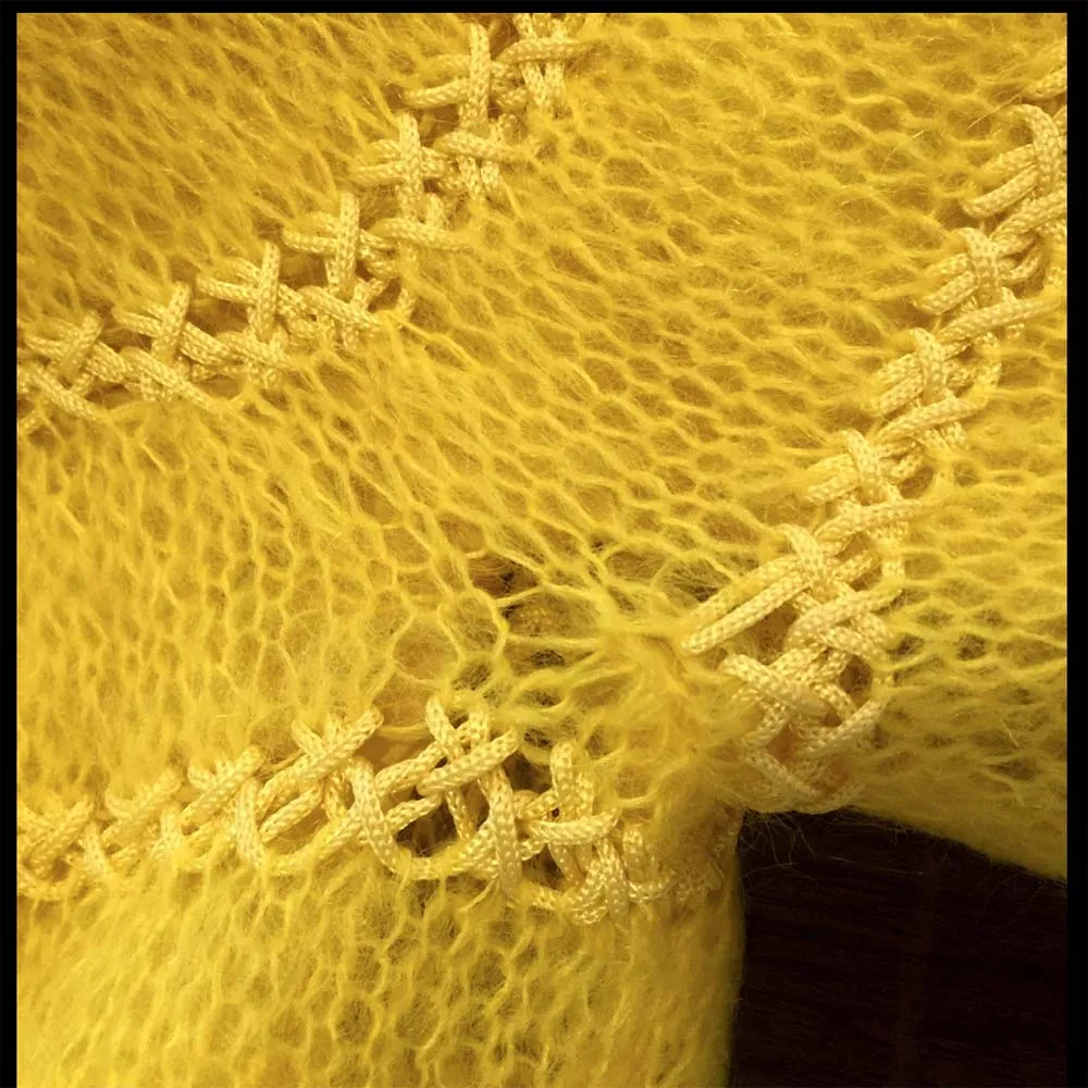 Vintage 50s 60s | Pure Wool & Mohair Yellow Fuzzy Cardigan | L