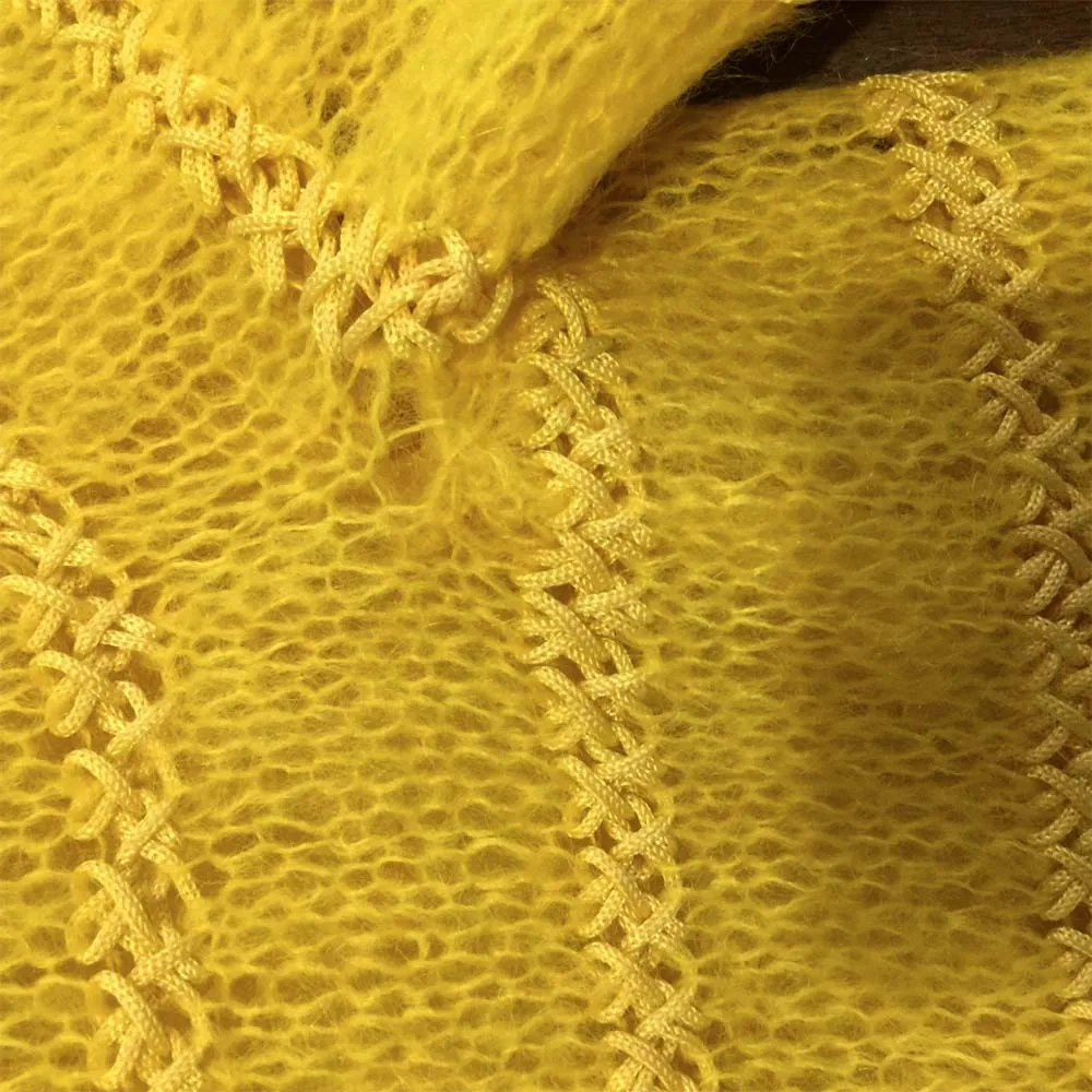 Vintage 50s 60s | Pure Wool & Mohair Yellow Fuzzy Cardigan | L