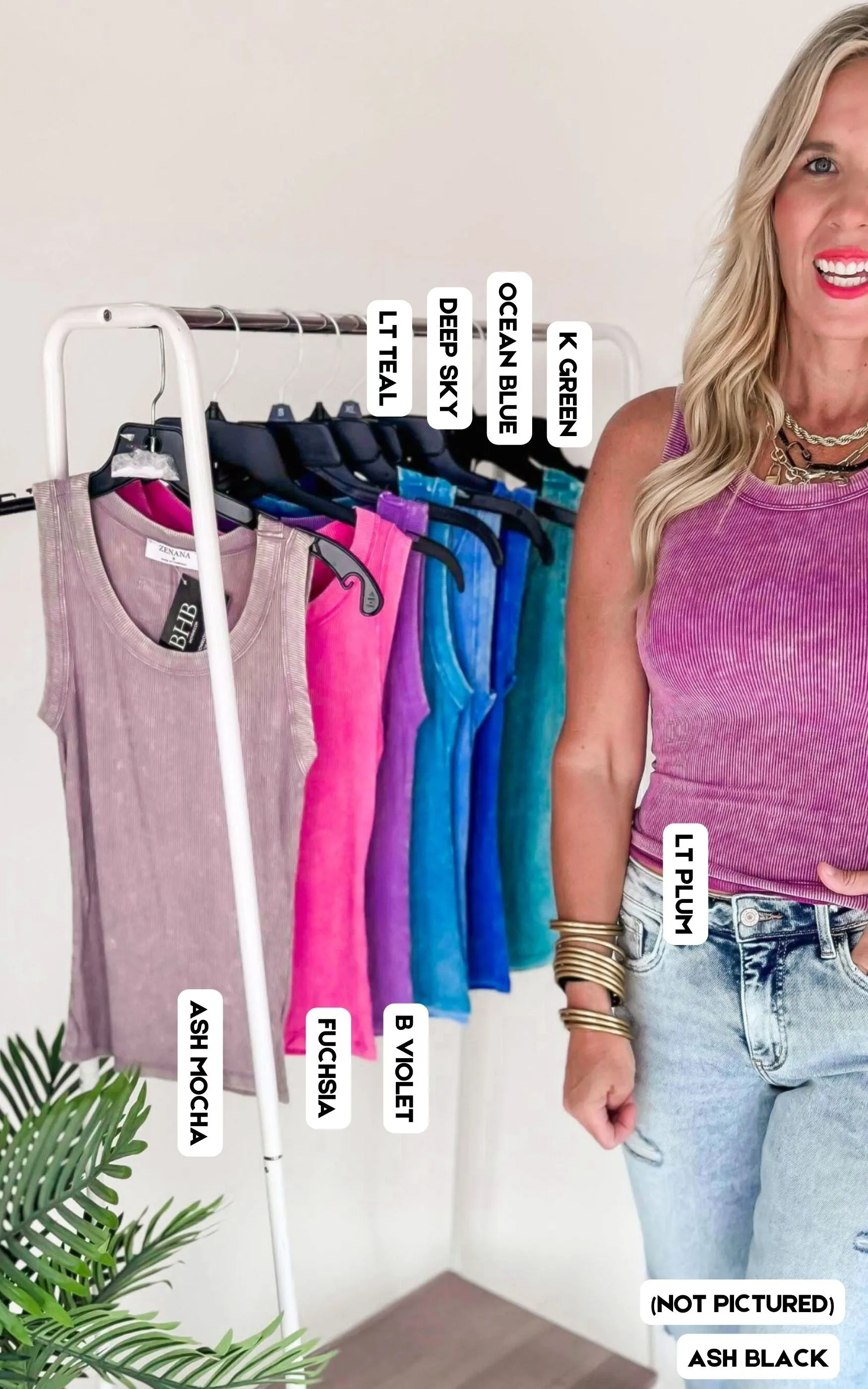 Washed Ribbed Scoop Neck Tank Top *