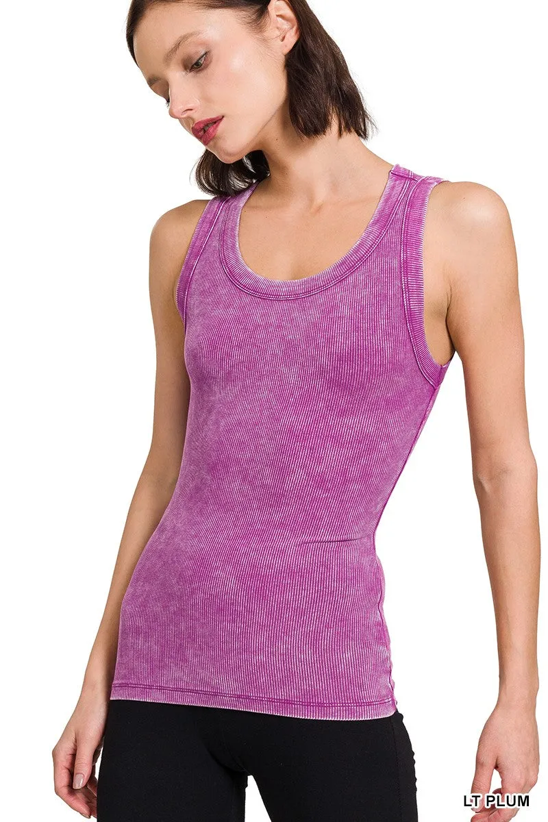 Washed Ribbed Scoop Neck Tank Top *
