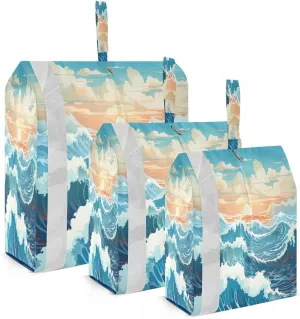 Watercolor Ocean Waves Cloud Packing Cubes for Travel 3 Set Large Packing Cubes Luggage Cubes for Easy Packing