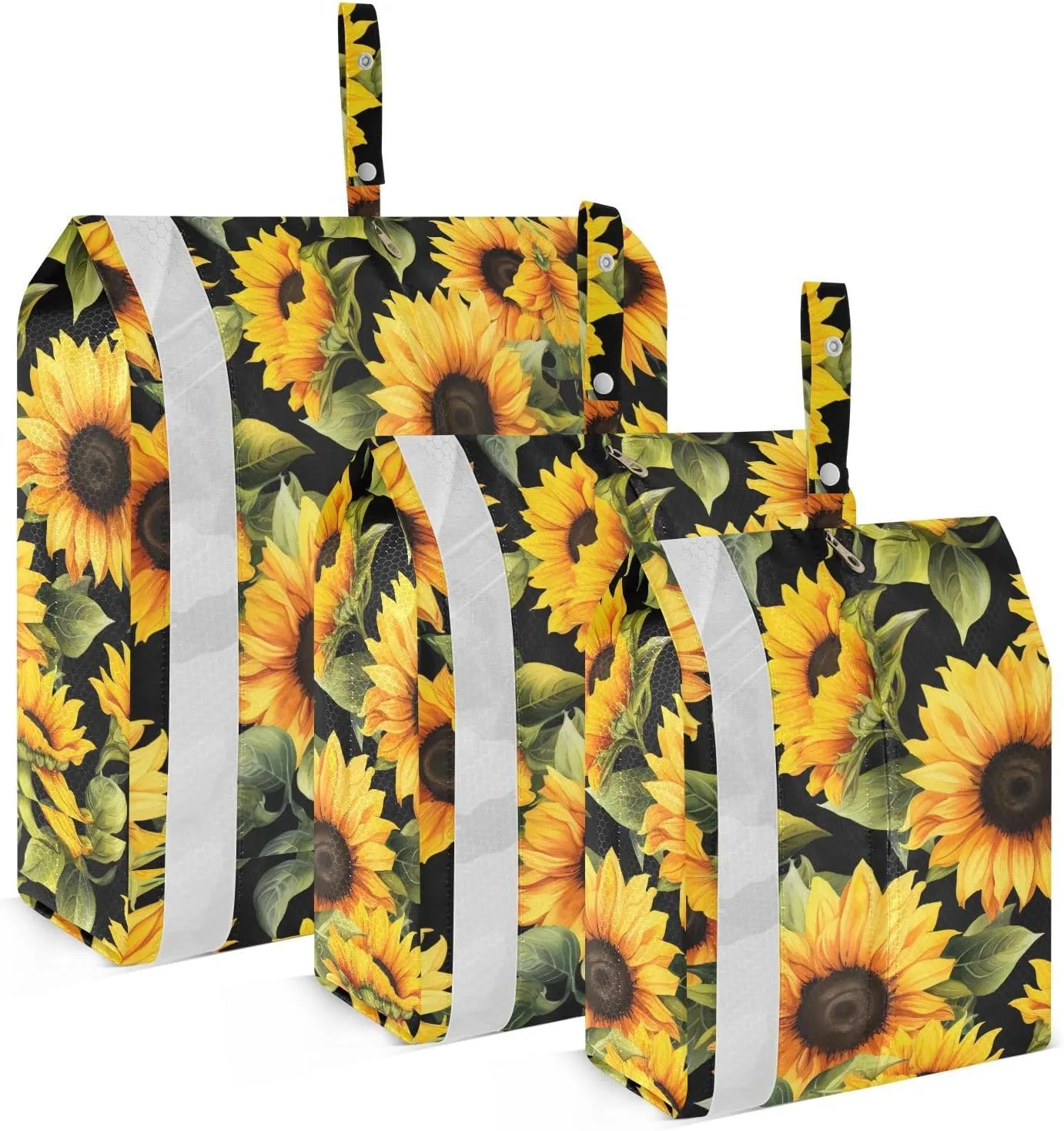 Watercolor Sunflowers Leaves Black Packing Cubes for Travel 3 Set Large Packing Cubes Luggage Cubes for Easy Packing
