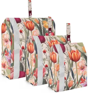 Watercolor Tulips Leaves Flowers Packing Cubes for Travel 3 Set Travel Bags Organizer Luggage Bags Organizer for Easy Packing