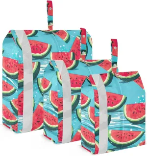 Watermelon Blue Packing Cubes for Travel 3 Set Compression Bags Suitcase Organizer Bags Set for Easy Packing