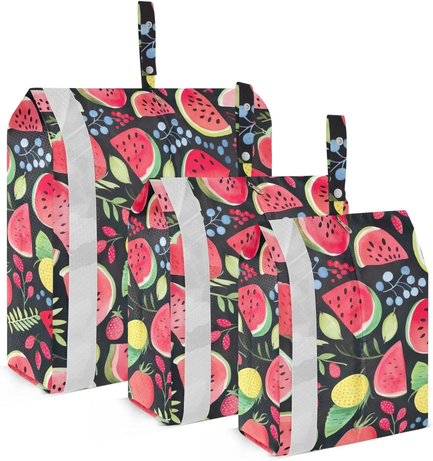 Watermelon Strawberry Black Packing Cubes for Travel 3 Set Luggage Packing Cubes Luggage Bags Organizer for Easy Packing