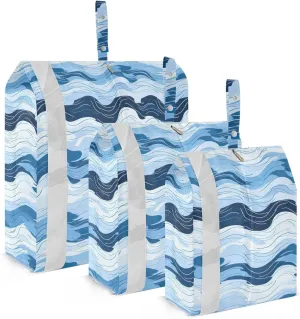 Wave Sea Blue Packing Cubes for Travel 3 Set Compression Packing Bags Luggage Packing Organizers for Easy Packing