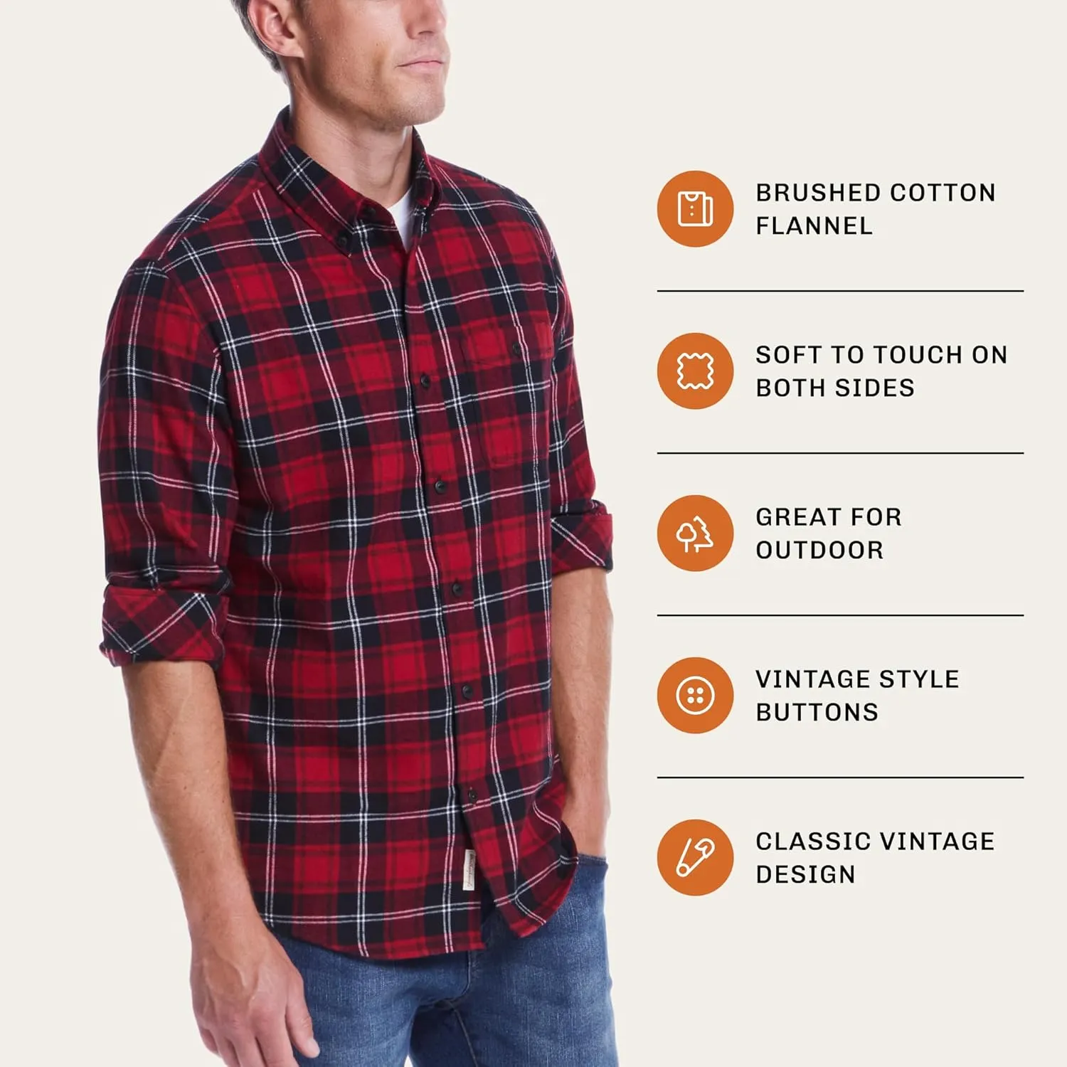 Weatherproof Vintage Mens Casual Soft Brushed Plaid Button-Down Flannel Shirt