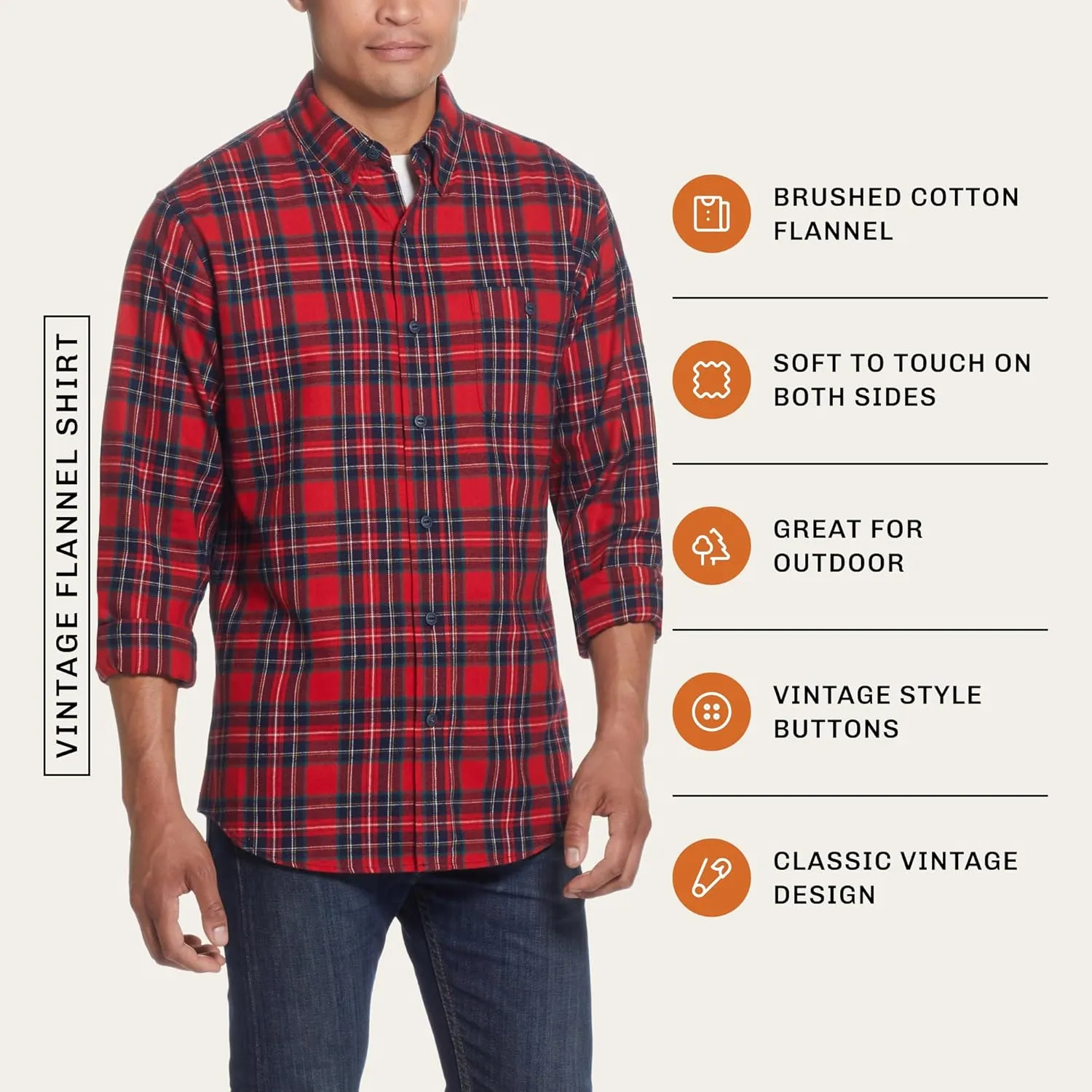 Weatherproof Vintage Mens Casual Soft Brushed Plaid Button-Down Flannel Shirt