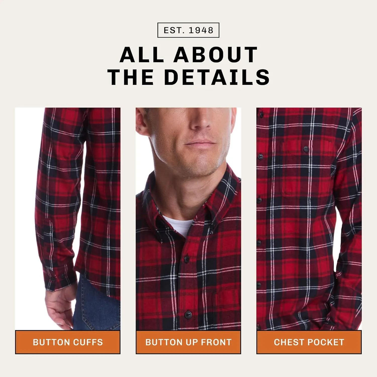 Weatherproof Vintage Mens Casual Soft Brushed Plaid Button-Down Flannel Shirt