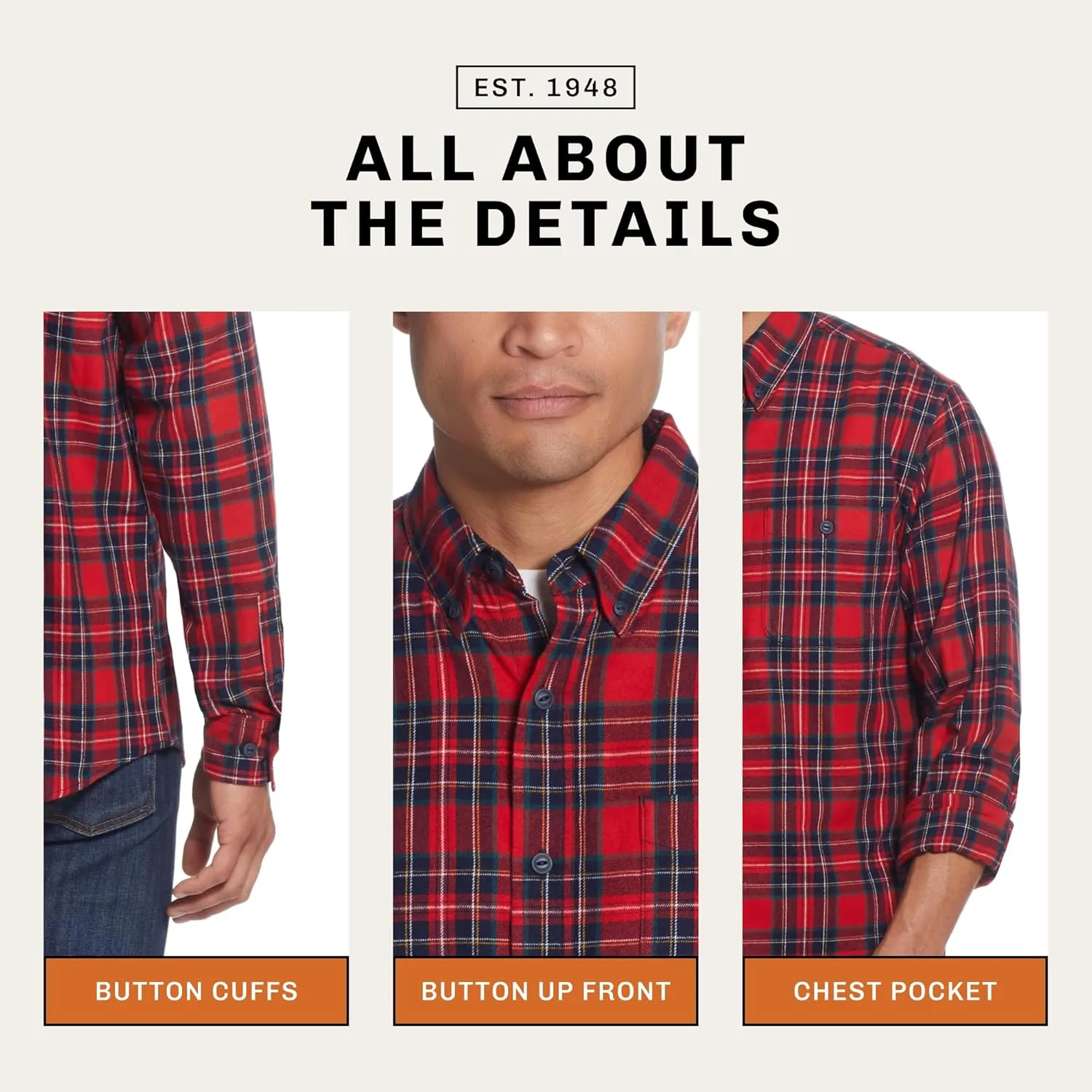 Weatherproof Vintage Mens Casual Soft Brushed Plaid Button-Down Flannel Shirt