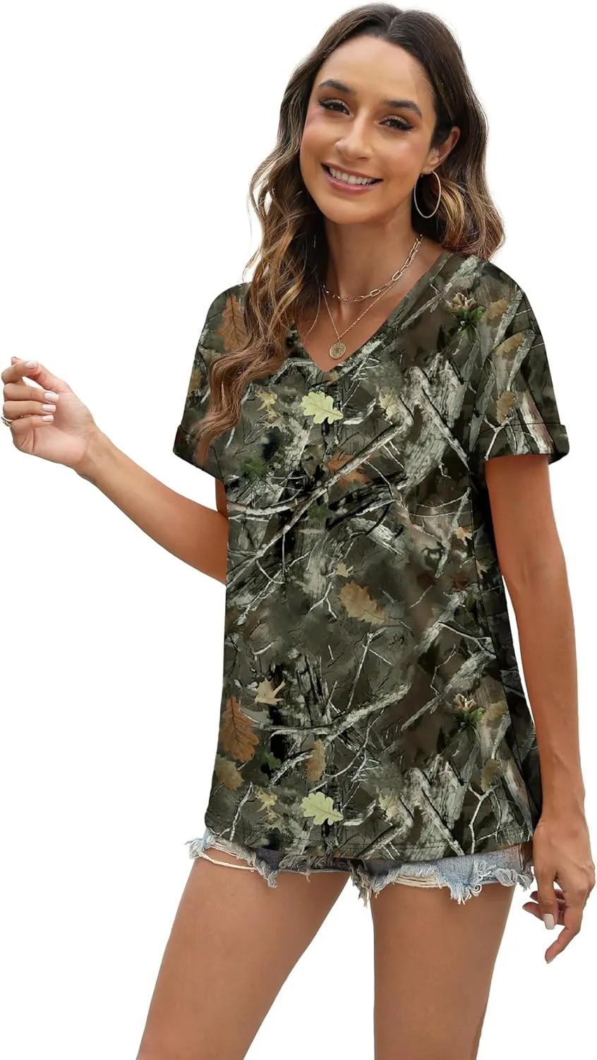 WEESO Womens T Shirts Short Sleeve Summer Tops Cute V Neck Casual Blouses