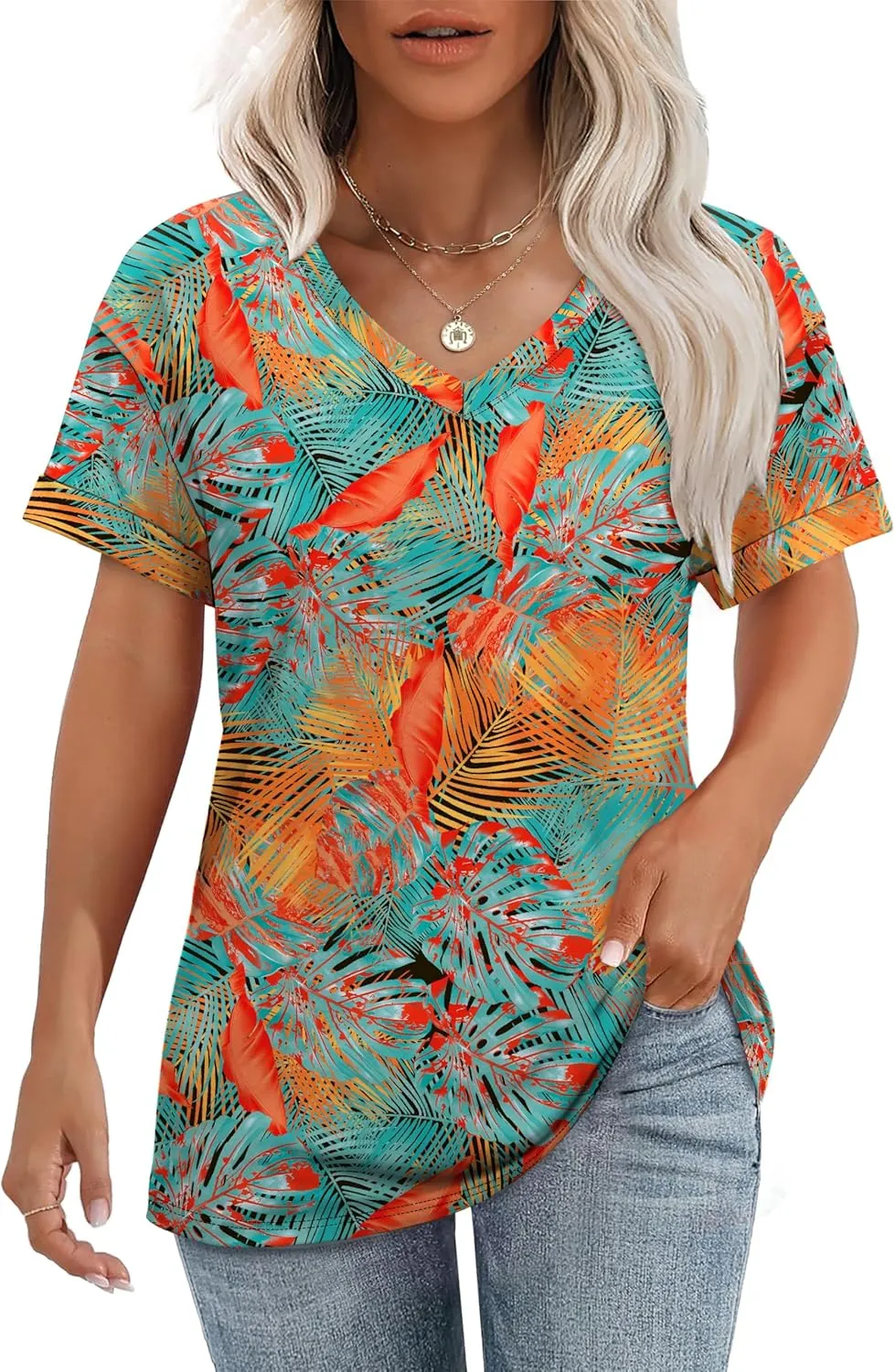 WEESO Womens T Shirts Short Sleeve Summer Tops Cute V Neck Casual Blouses