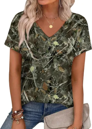 WEESO Womens T Shirts Short Sleeve Summer Tops Cute V Neck Casual Blouses