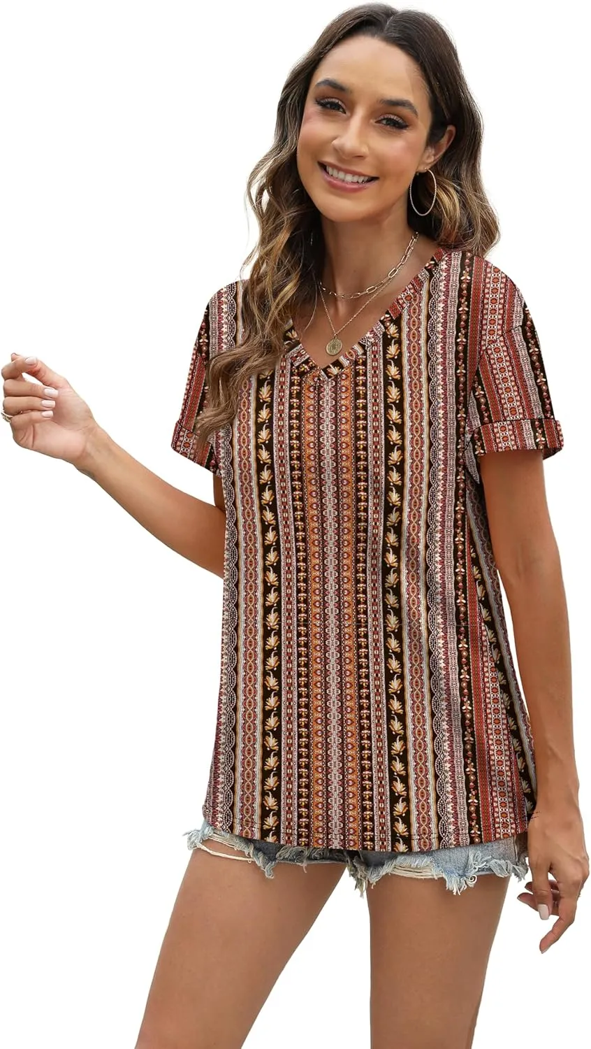 WEESO Womens T Shirts Short Sleeve Summer Tops Cute V Neck Casual Blouses