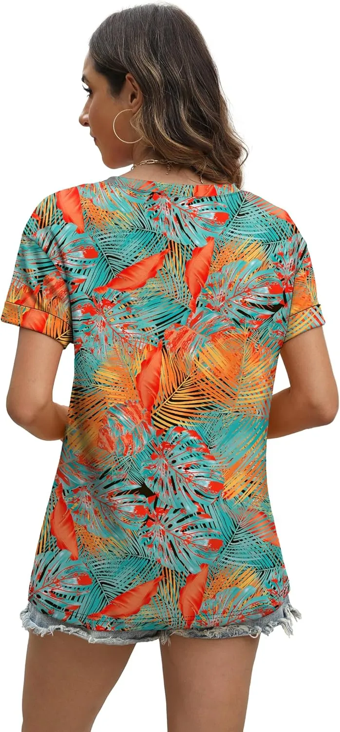WEESO Womens T Shirts Short Sleeve Summer Tops Cute V Neck Casual Blouses