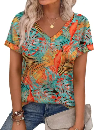 WEESO Womens T Shirts Short Sleeve Summer Tops Cute V Neck Casual Blouses