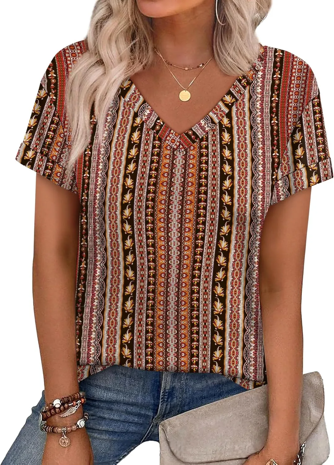 WEESO Womens T Shirts Short Sleeve Summer Tops Cute V Neck Casual Blouses