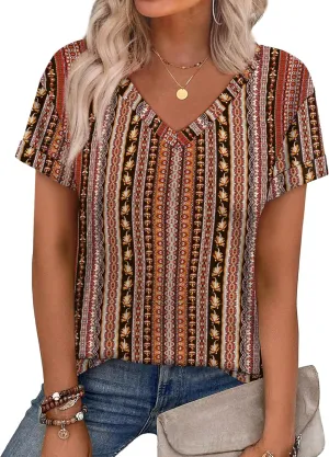 WEESO Womens T Shirts Short Sleeve Summer Tops Cute V Neck Casual Blouses