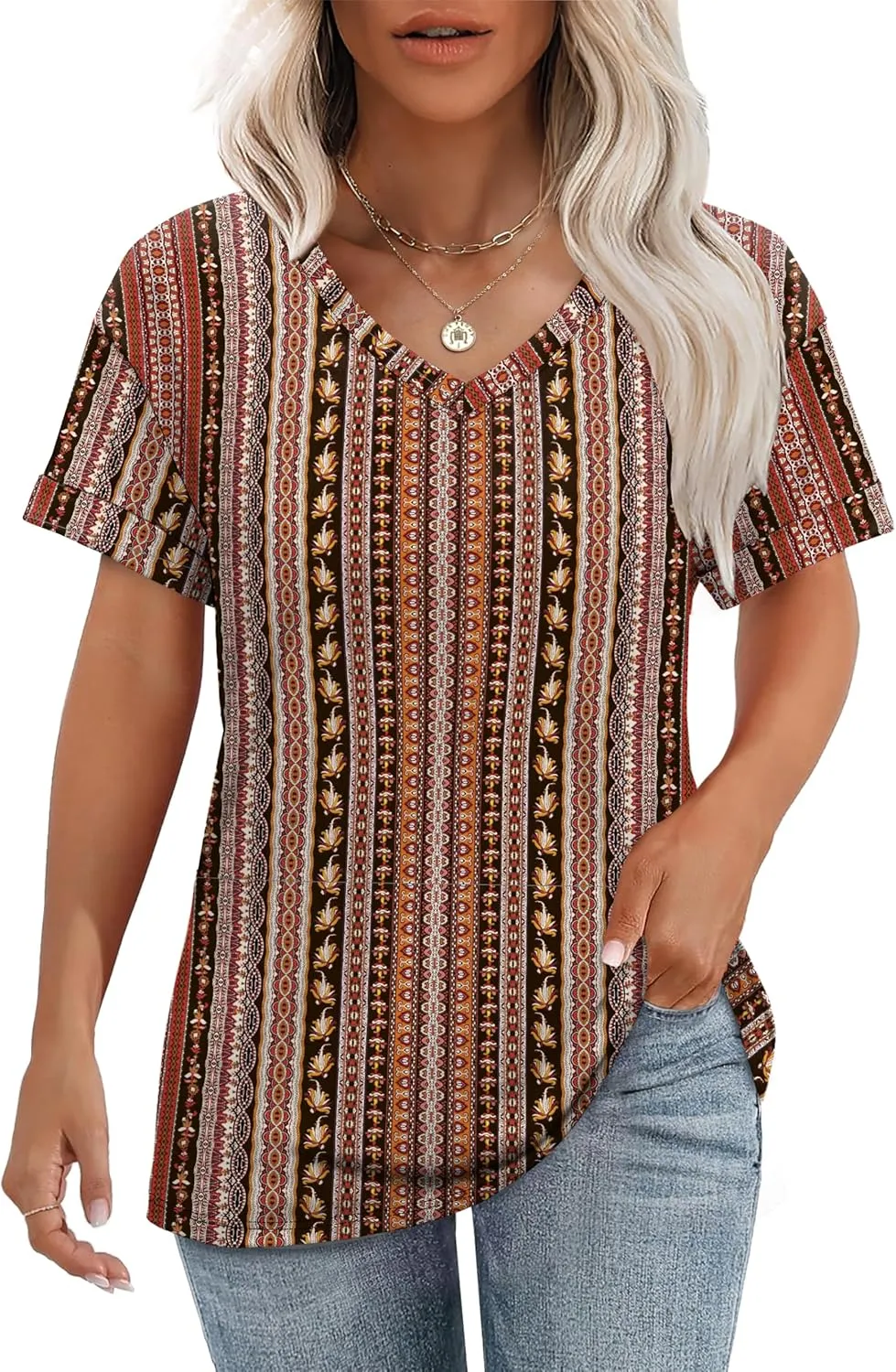 WEESO Womens T Shirts Short Sleeve Summer Tops Cute V Neck Casual Blouses