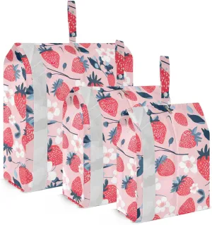 White Flowers Strawberries Packing Cubes for Travel 3 Set Compression Travel Cubes Suitcase Organizer Bags for Easy Packing
