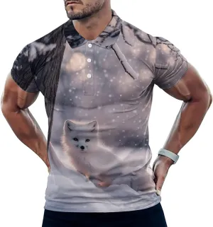 White Fox Under The Tree Mens Polo Shirts Quick Dry Short Sleeve T-shirts Slim Tennis Collared Tees Tops