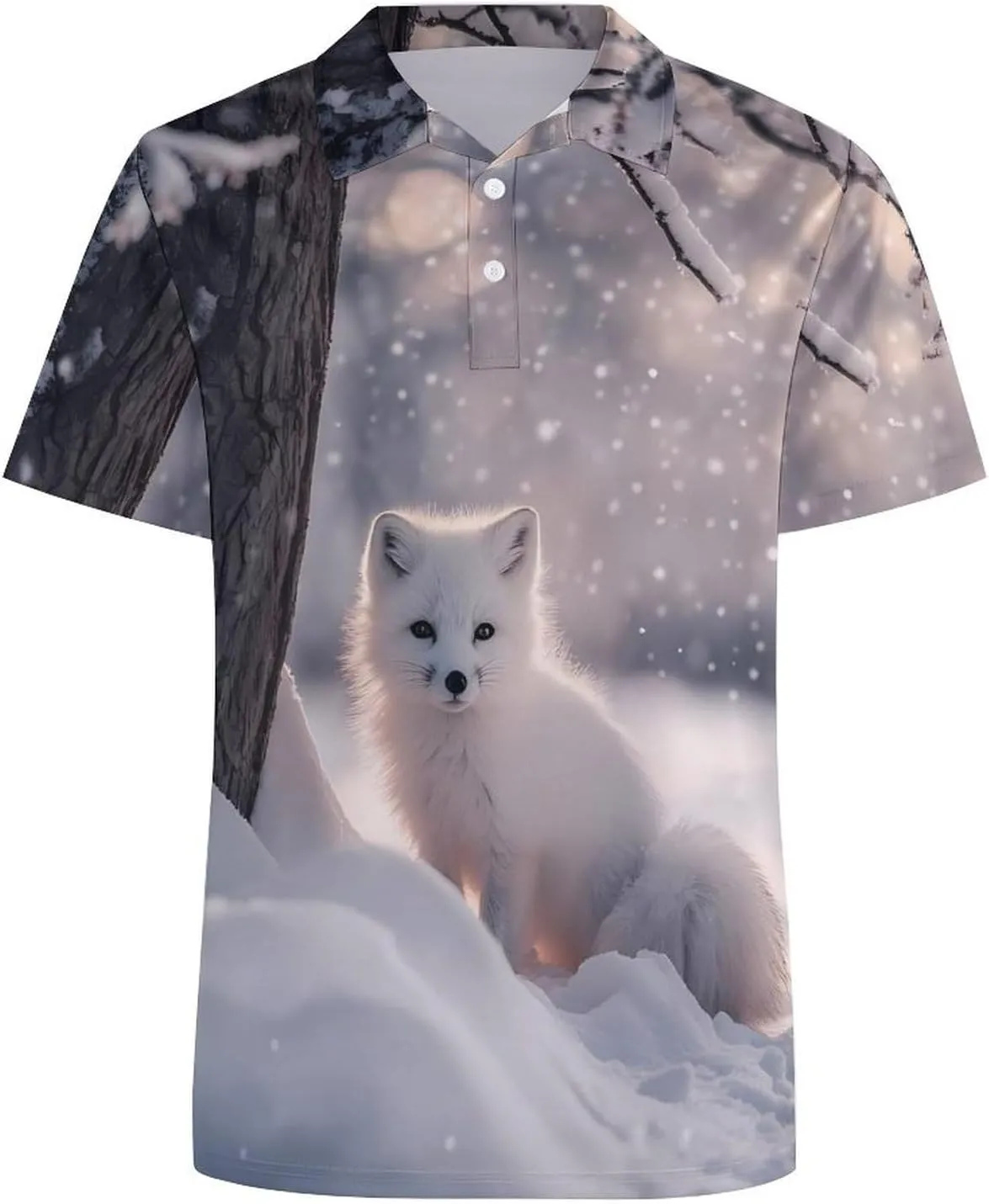 White Fox Under The Tree Mens Polo Shirts Quick Dry Short Sleeve T-shirts Slim Tennis Collared Tees Tops