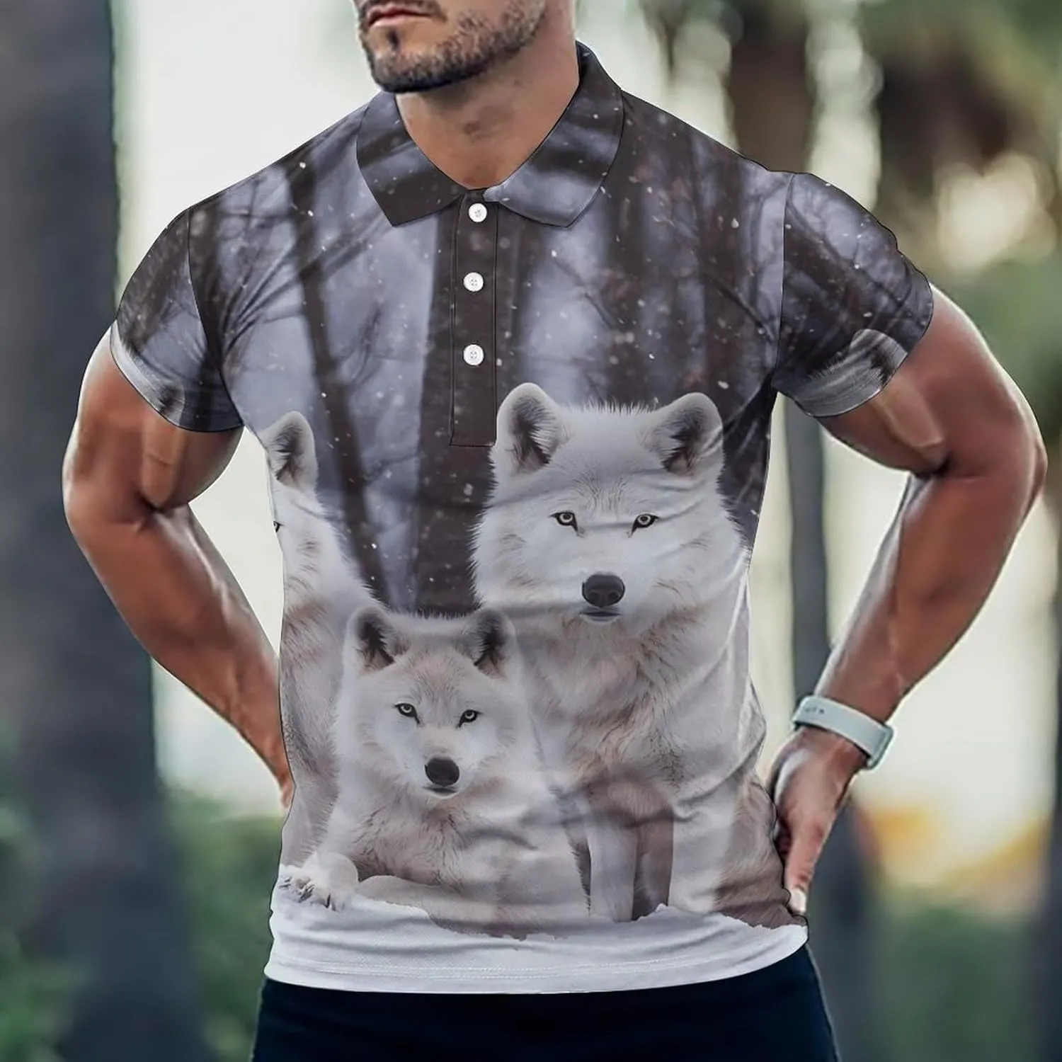 Wolfs in The Snow Mens Polo Shirts Quick Dry Short Sleeve T-shirts Slim Tennis Collared Tees Tops