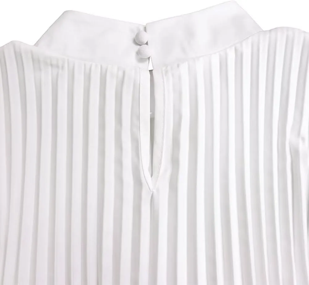 Women's Mock Neck Cloak Sleeve Pleated Keyhole Back Flowy Party Midi Short Dress