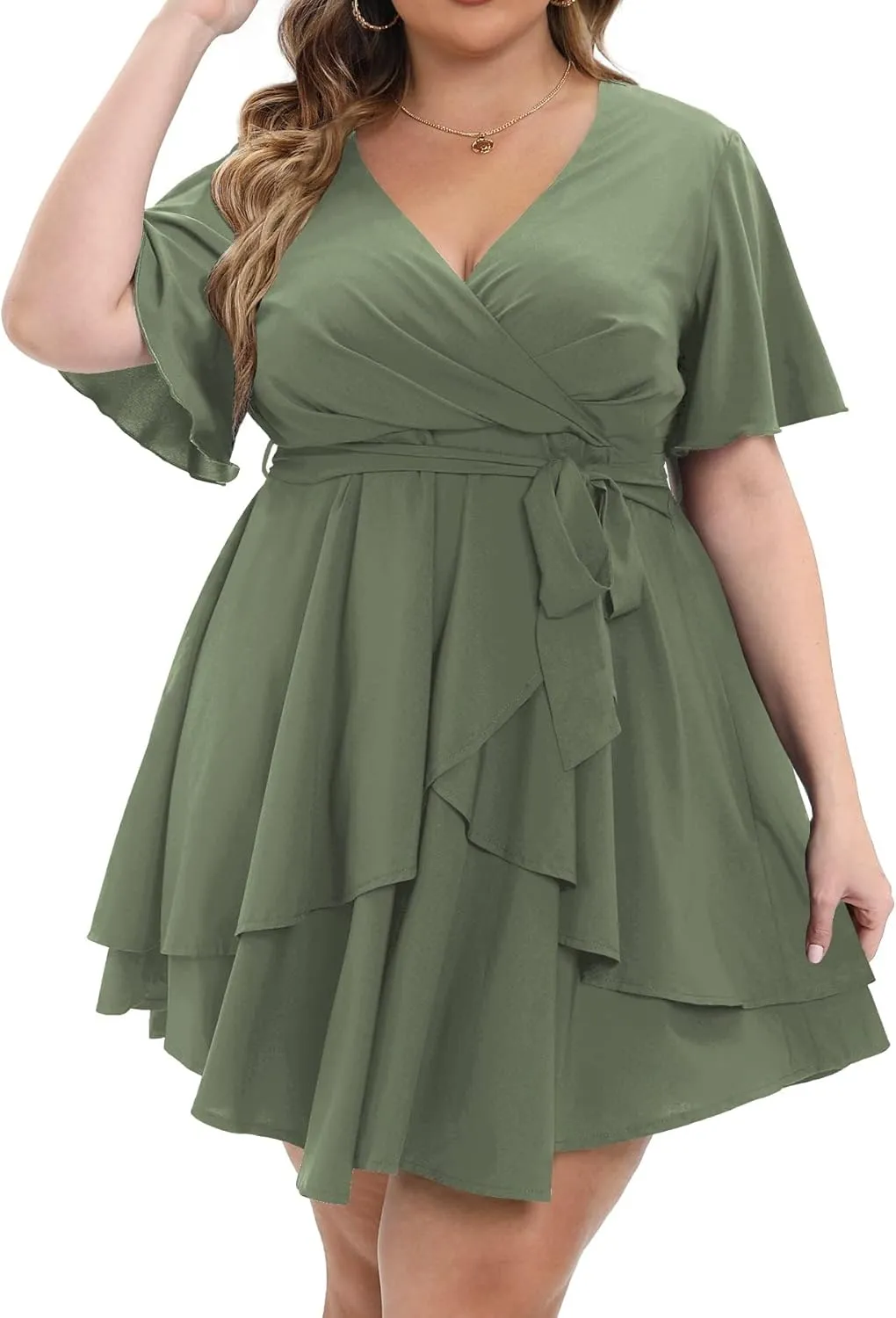 Womens Plus Size Dress Summer Short Sleeve V Neck Wrap Dress Casual Dressy Cocktail Party Mini Dresses