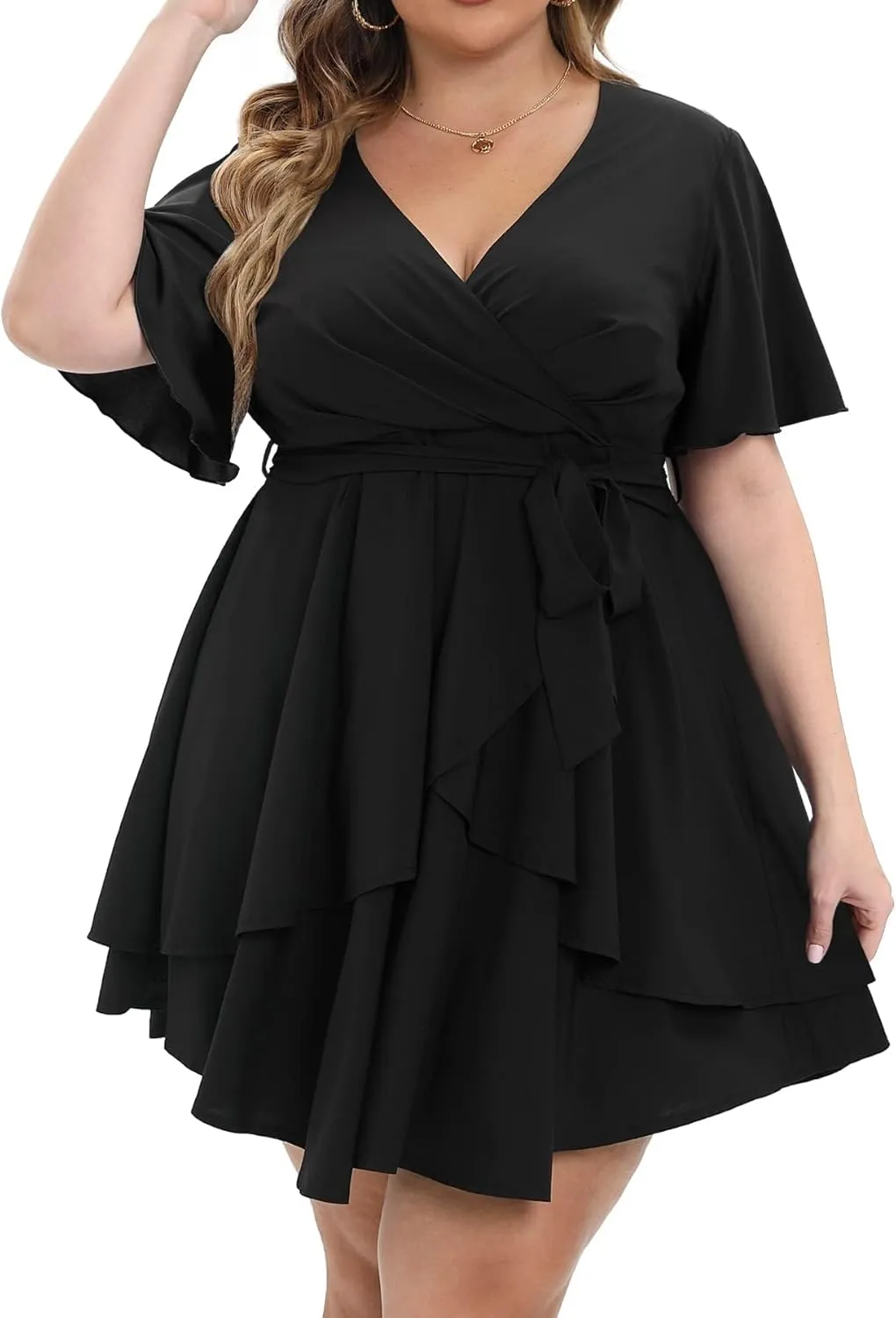 Womens Plus Size Dress Summer Short Sleeve V Neck Wrap Dress Casual Dressy Cocktail Party Mini Dresses