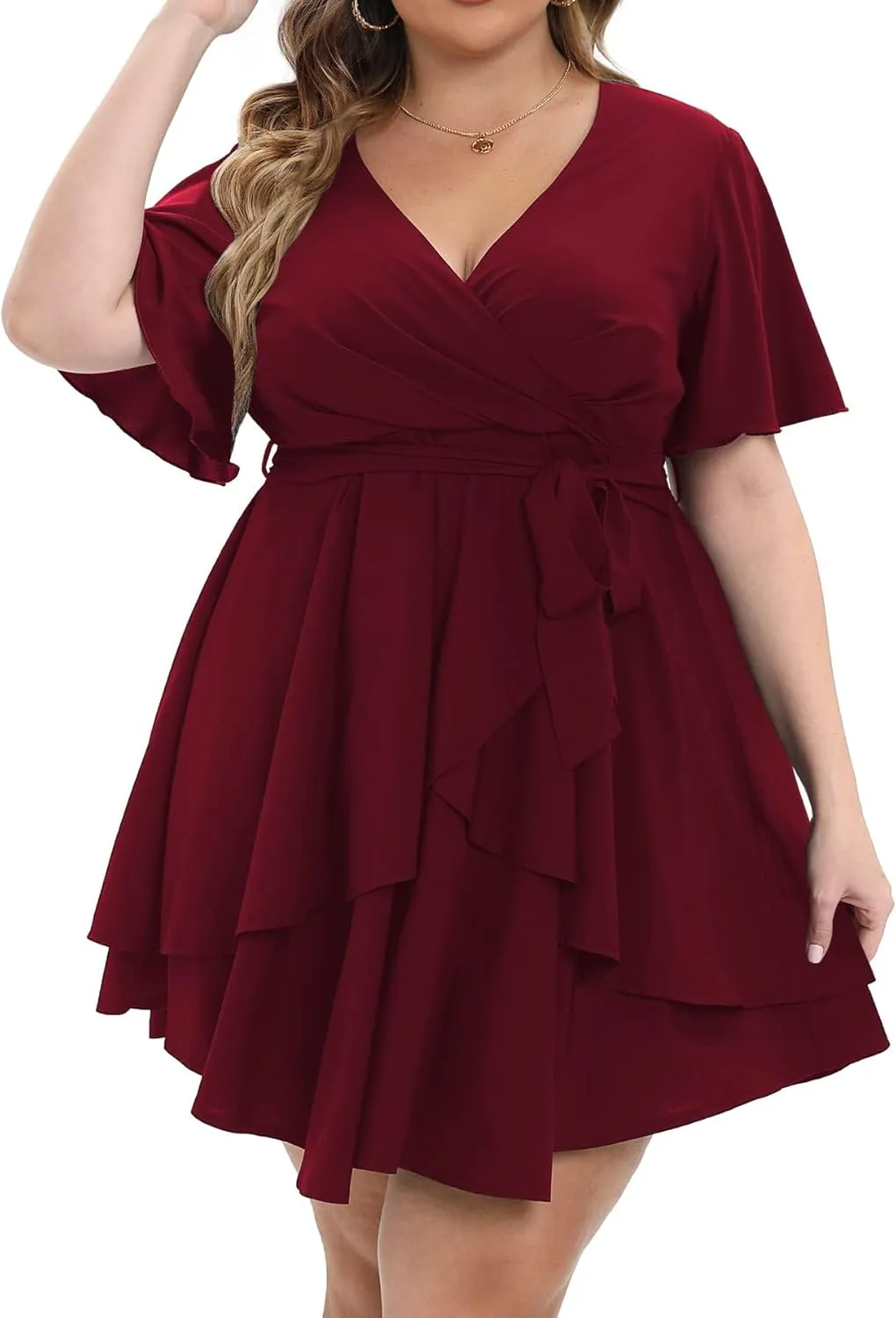 Womens Plus Size Dress Summer Short Sleeve V Neck Wrap Dress Casual Dressy Cocktail Party Mini Dresses