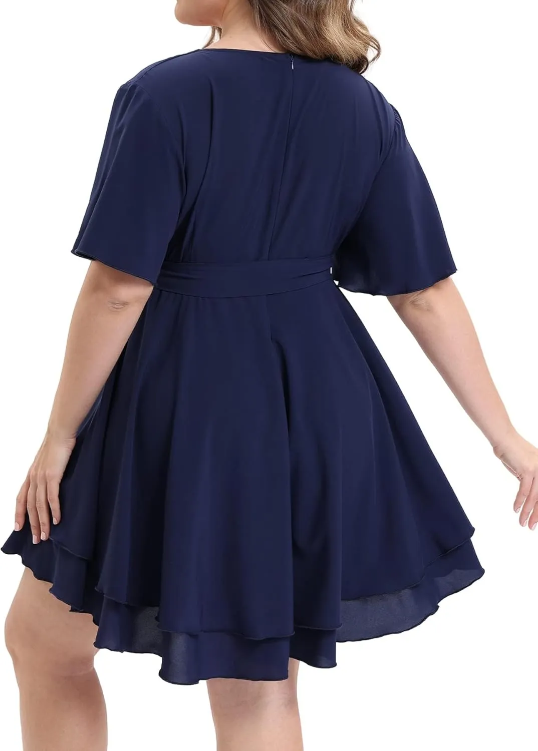 Womens Plus Size Dress Summer Short Sleeve V Neck Wrap Dress Casual Dressy Cocktail Party Mini Dresses