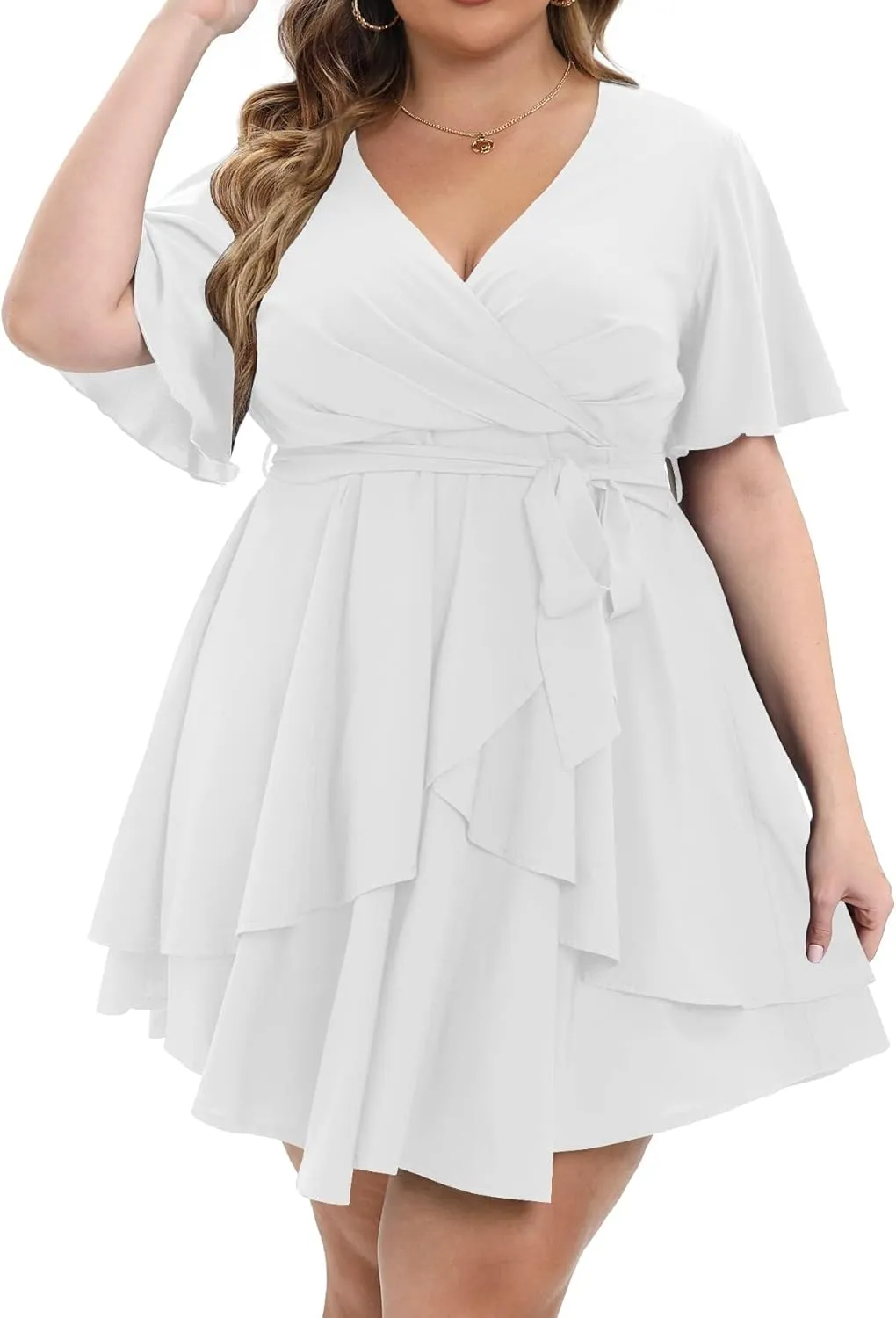 Womens Plus Size Dress Summer Short Sleeve V Neck Wrap Dress Casual Dressy Cocktail Party Mini Dresses
