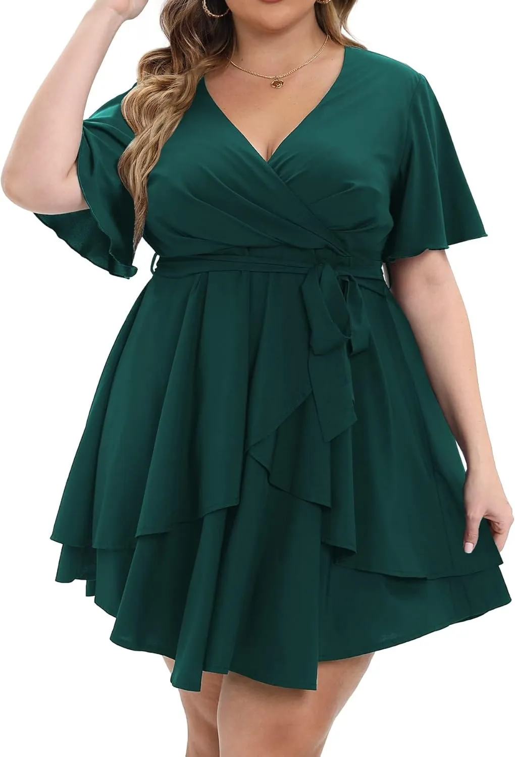Womens Plus Size Dress Summer Short Sleeve V Neck Wrap Dress Casual Dressy Cocktail Party Mini Dresses