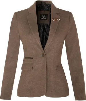 Women's Tweed Light Brown Herringbone Classic 1920s Formal Wool Tailored Blazer with Elbow Patches 16