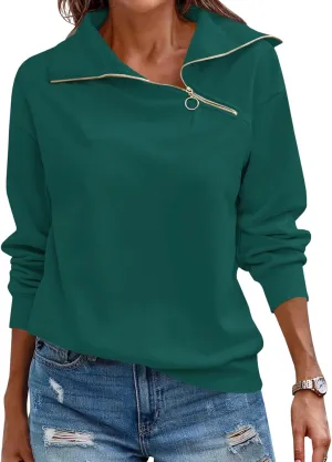Womens Zipper Sweatshirt Turtleneck Long Sleeve Pullover Casual Loose Sweatshirts Top T Shirts