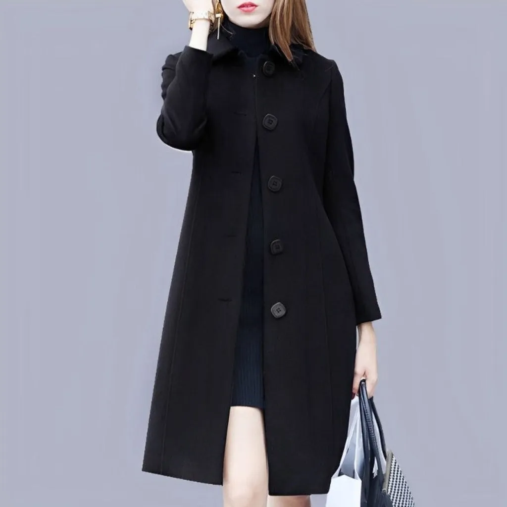 Wool Mid Length Single Breasted Slim Blended Coat