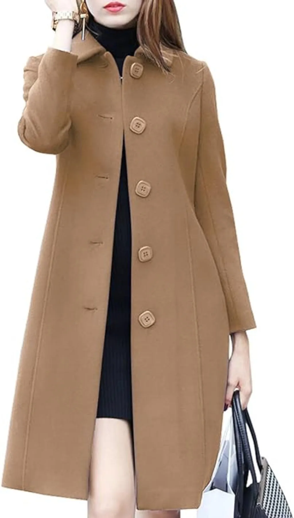 Wool Mid Length Single Breasted Slim Blended Coat