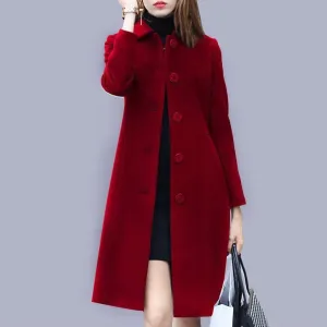Wool Mid Length Single Breasted Slim Blended Coat