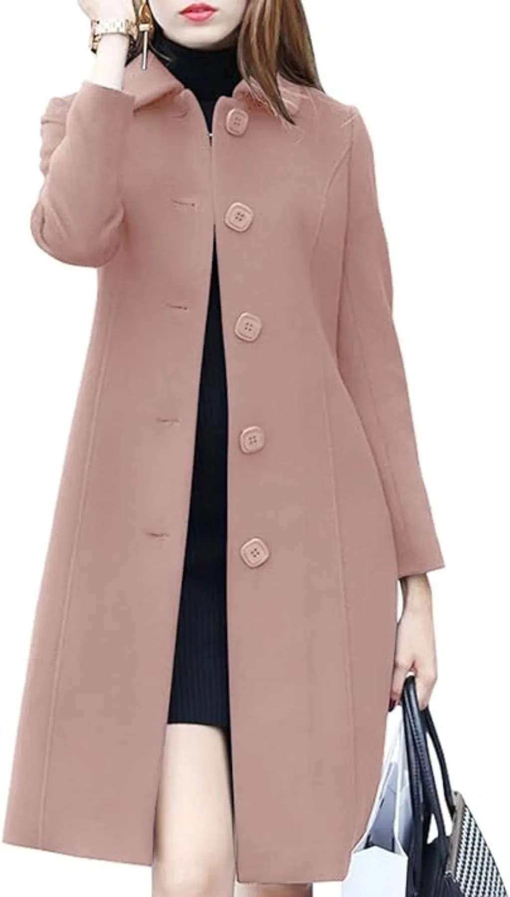 Wool Mid Length Single Breasted Slim Blended Coat