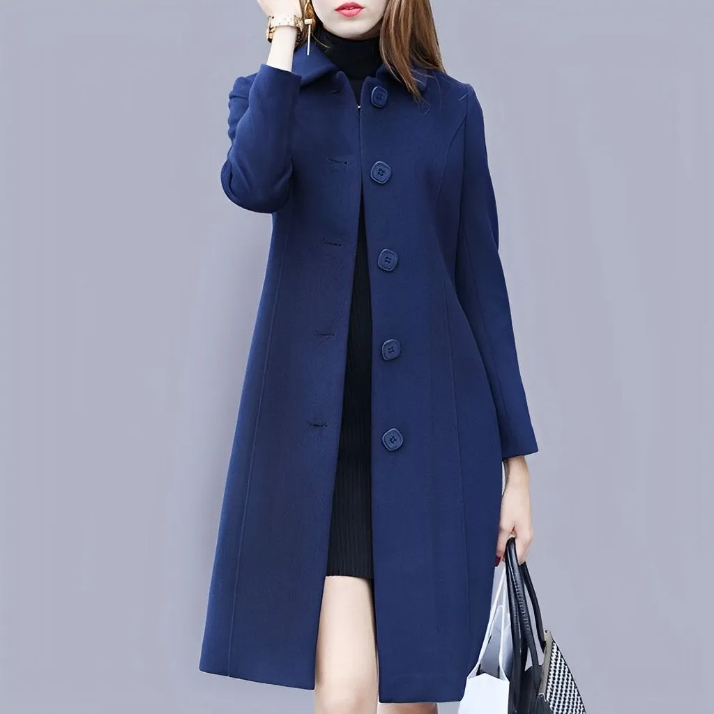 Wool Mid Length Single Breasted Slim Blended Coat