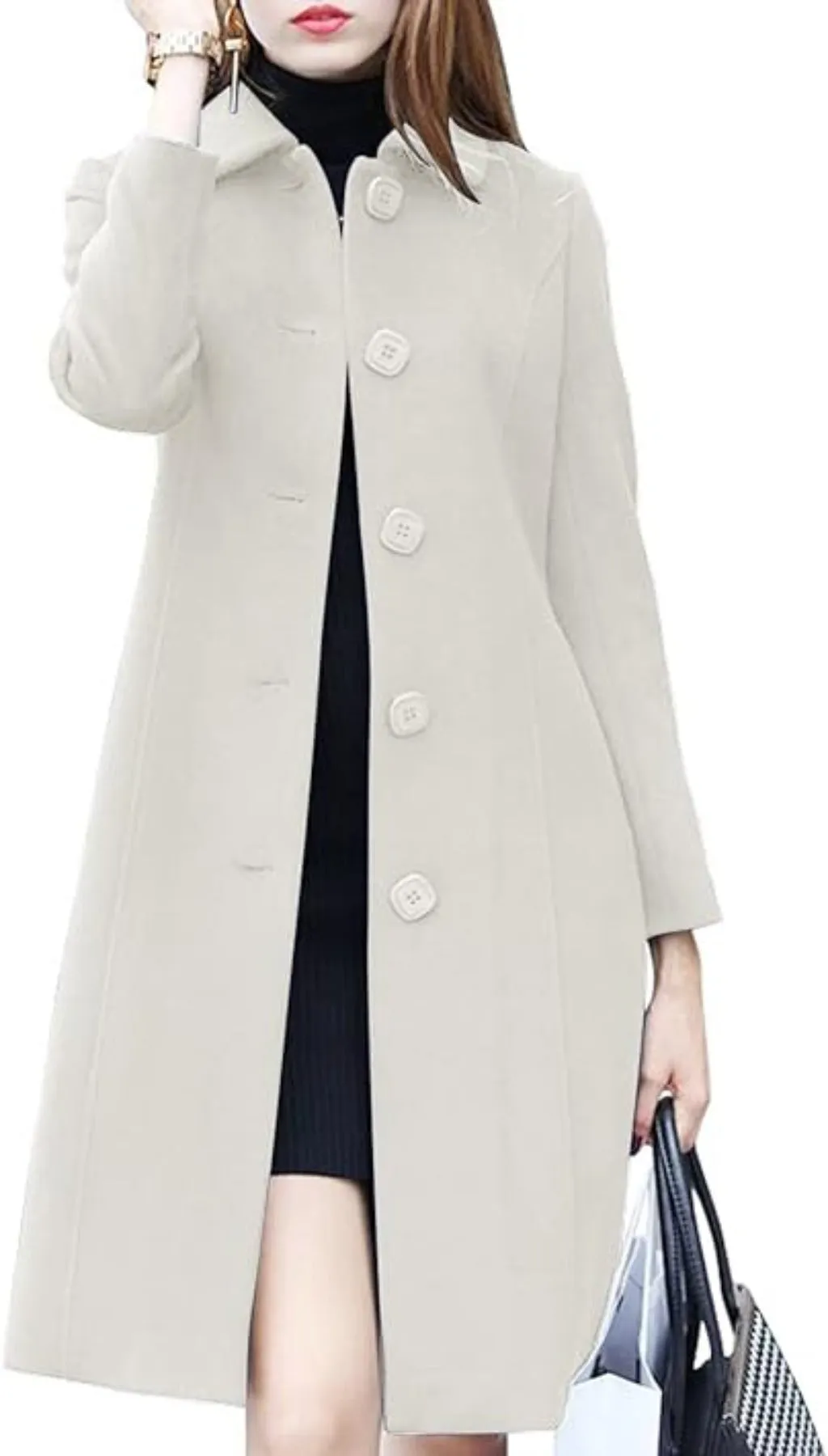Wool Mid Length Single Breasted Slim Blended Coat