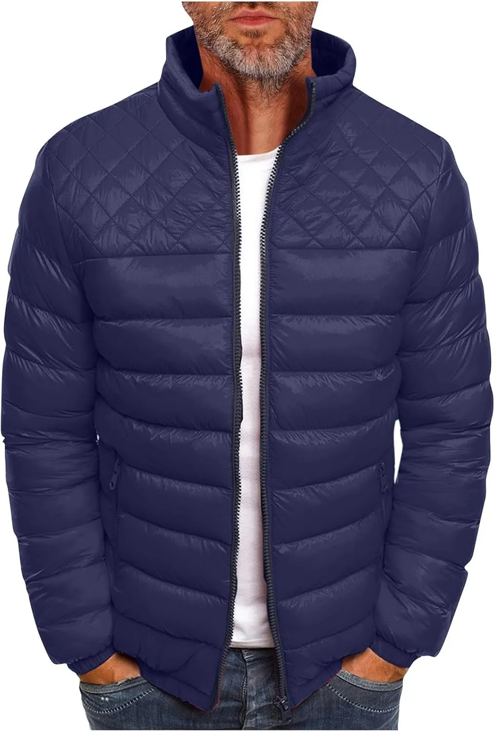 Ymosrh Mens Waterproof Jacket Men's Autumn Winter Zipper Warm Down Jacket Packable Light Coat Jackets for Men