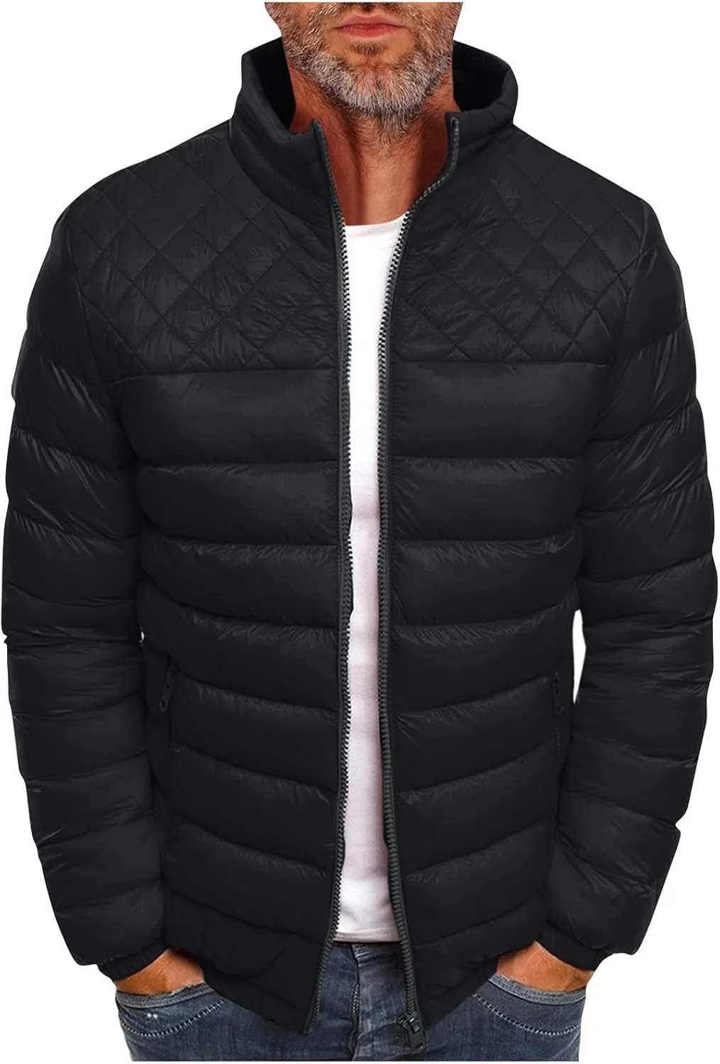 Ymosrh Mens Waterproof Jacket Men's Autumn Winter Zipper Warm Down Jacket Packable Light Coat Jackets for Men
