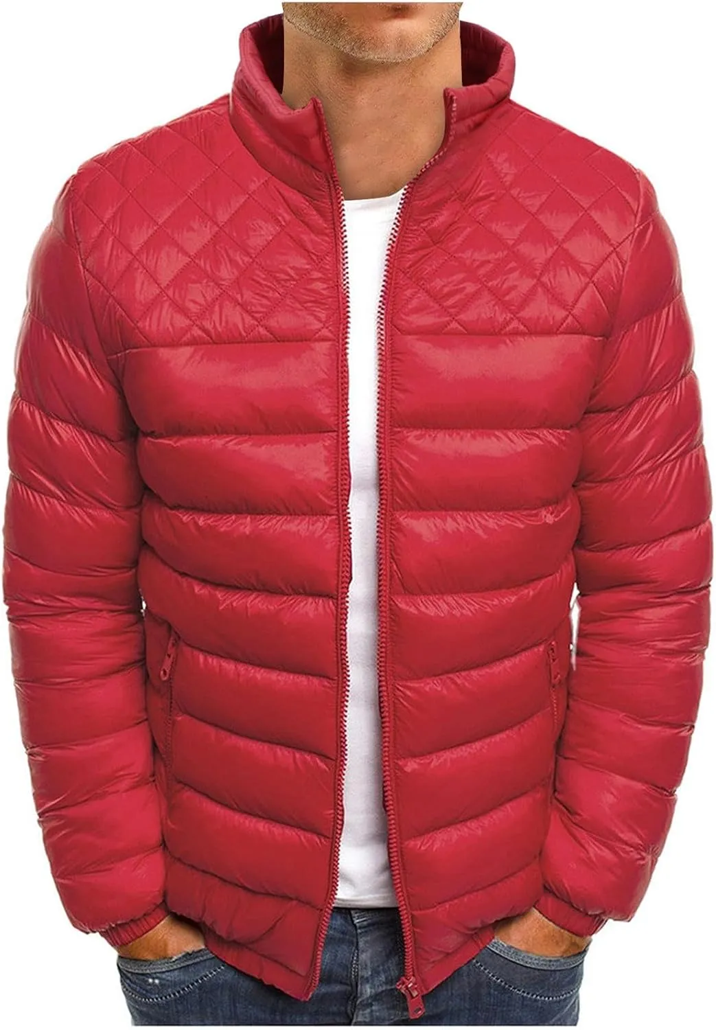 Ymosrh Mens Waterproof Jacket Men's Autumn Winter Zipper Warm Down Jacket Packable Light Coat Jackets for Men