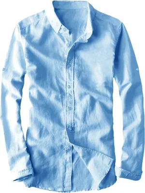Youhan Men's Long Sleeve Fitted Linen Shirt