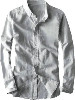 Youhan Men's Long Sleeve Fitted Linen Shirt