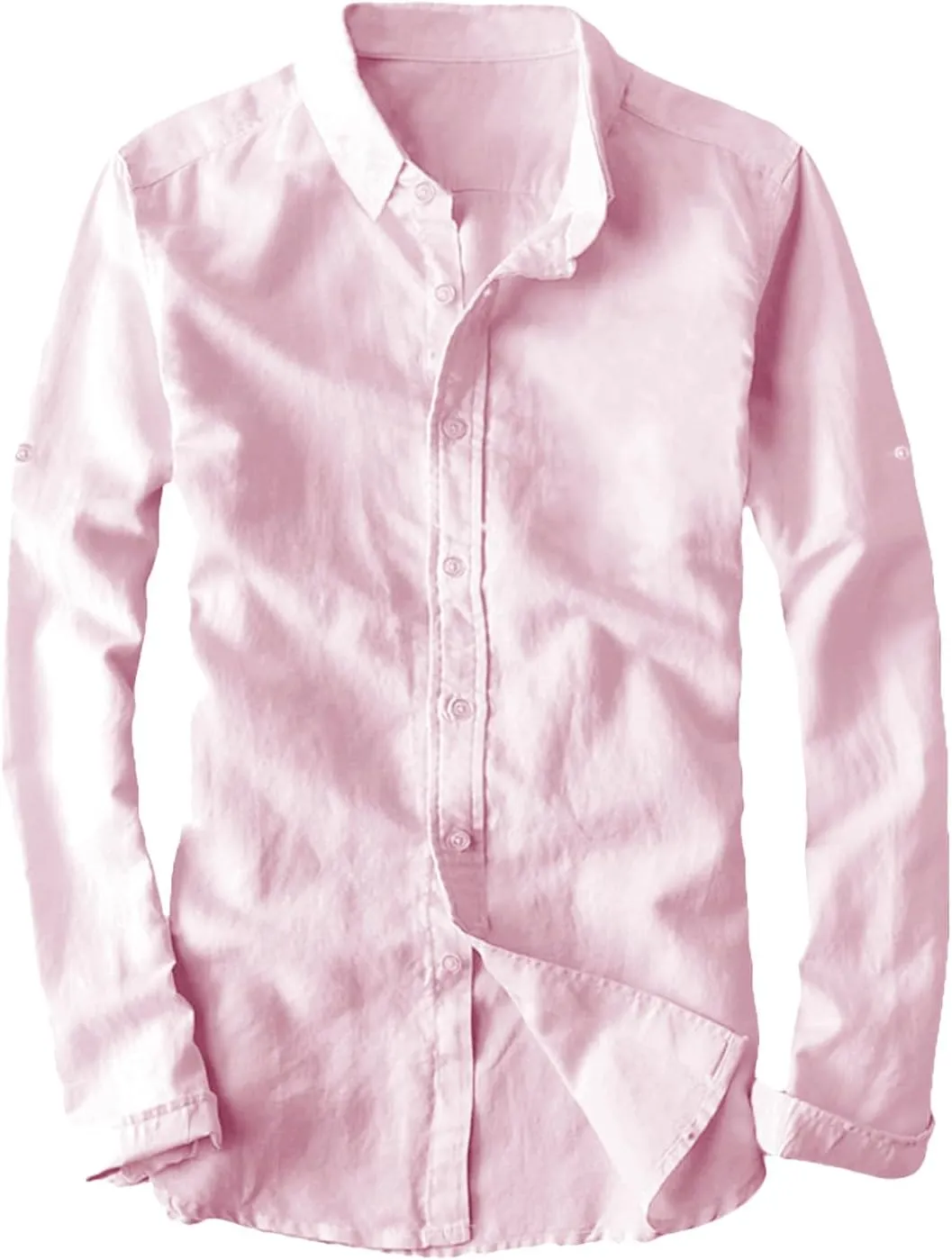 Youhan Men's Long Sleeve Fitted Linen Shirt