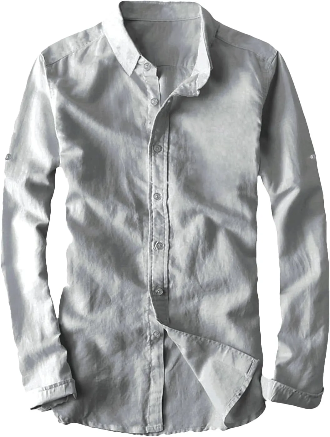Youhan Men's Long Sleeve Fitted Linen Shirt